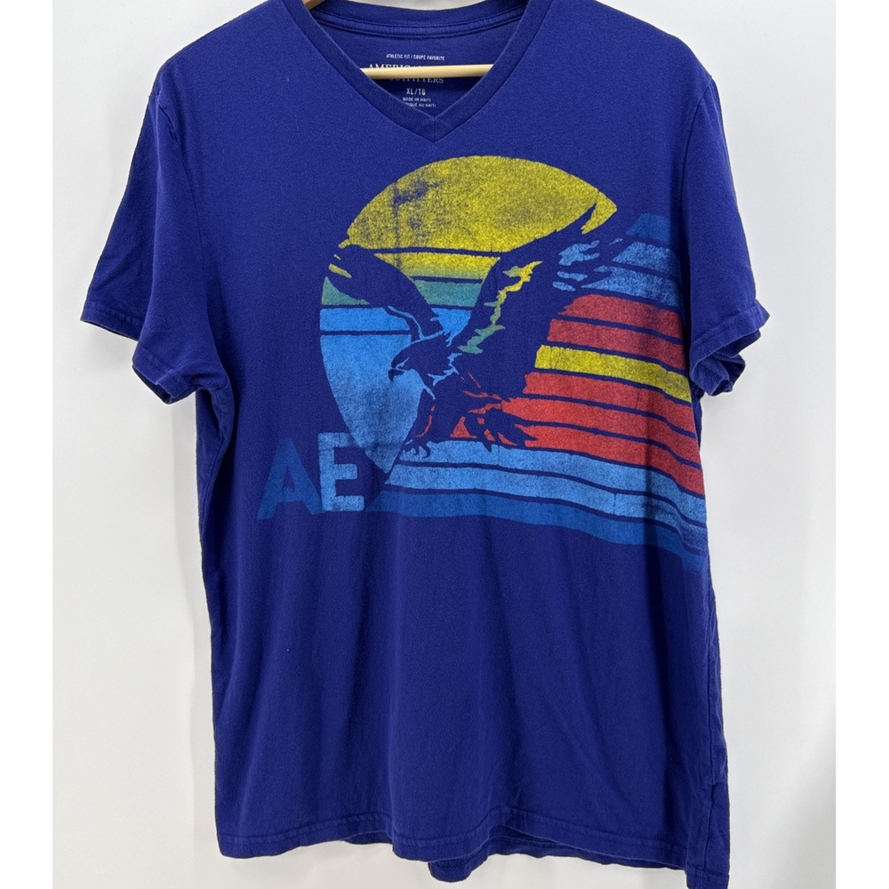 Vintage 2012-‎ American Eagle Outfitters Blue Eagle T-shirt XL V Neck